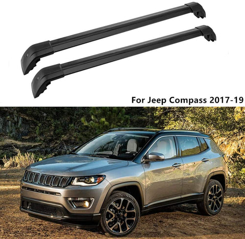 MotorFansClub Top Roof Rack Cross Bar, Luggage Rack Cargo Rail Fit for Compatible with Jeep Compass 2017 2018 2019 Aluminum Black