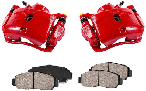 Callahan CCK11928 [2] FRONT Performance Loaded Powder Coated Red Caliper Assembly + Quiet Low Dust Ceramic Brake Pads