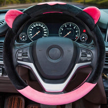 ChuLian Cute Winter Warm Plush Auto Car Steering Wheel Cover for Women Girls, Universal 15 Inch Car Accessories, Rose Red