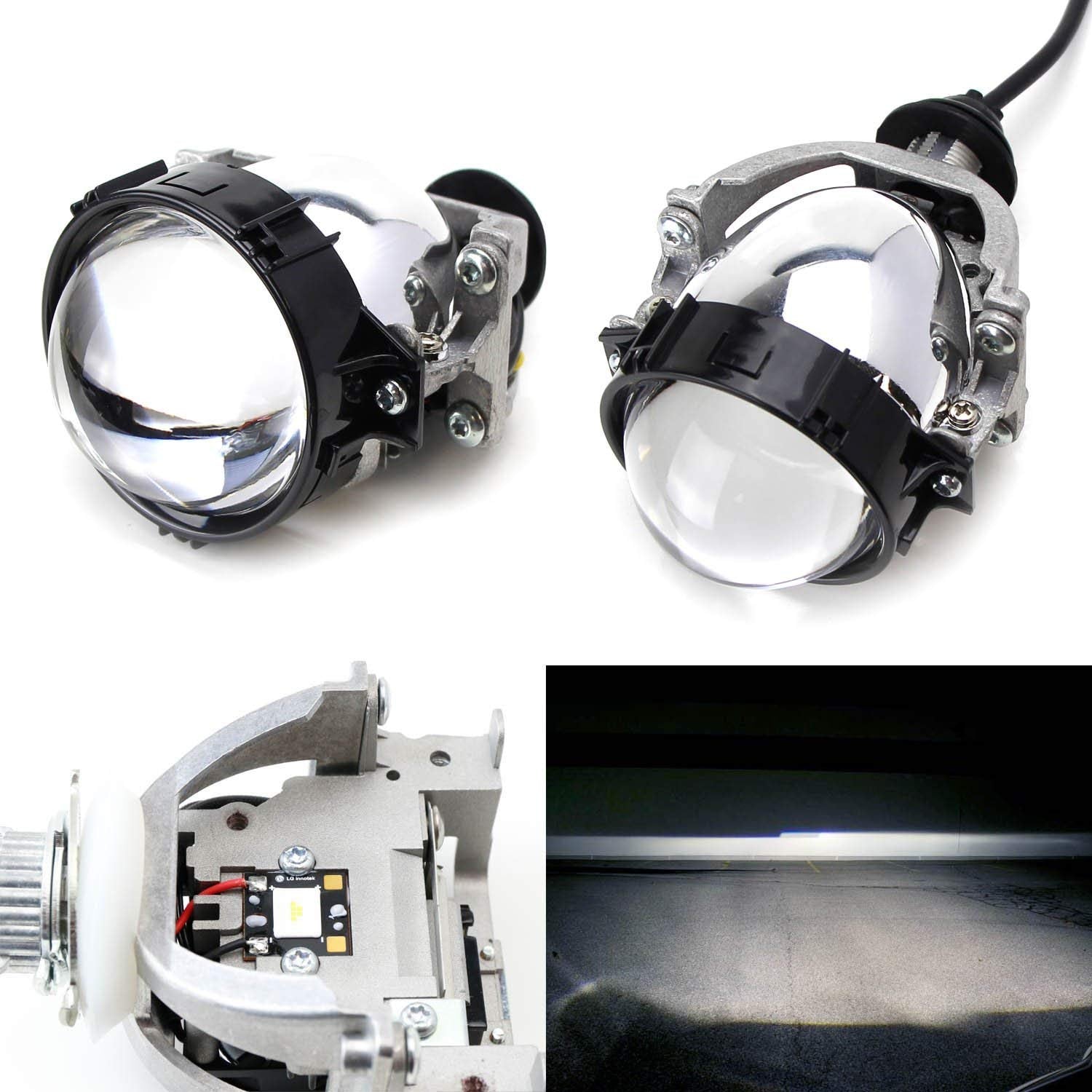 iJDMTOY (2) 30W High Power LED Bi-Xenon Projector Lens Compatible With Headlight Retrofit, Custom Headlamp Upgrade