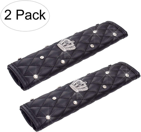 Evankin Auto Seat Belt Pads with Fashion Cute Bling Rhinestones,Exquisite Lattice Design,Soft Leather Stylish, Elegant Car Series Seat Belt Covers for Adults Girls Women Ladies Queen-Crown