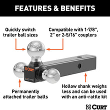 CURT 45001 Multi-Ball Trailer Hitch Ball Mount, 1-7/8, 2, 2-5/16-Inch Balls, Fits 2-Inch Receiver, 10,000 lbs