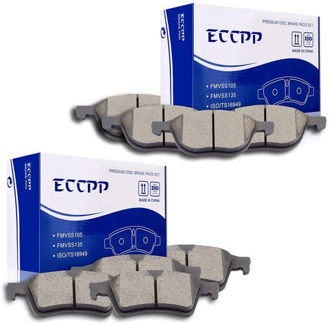 ECCPP 8pcs Front Rear Ceramic Disc Brake Pad Kit for 2012-2015 Ford Focus,Mazda 3/5,2008-2013 Volvo C30,2006-2013 Volvo C70,2004 2006-2011 Volvo S40/V50