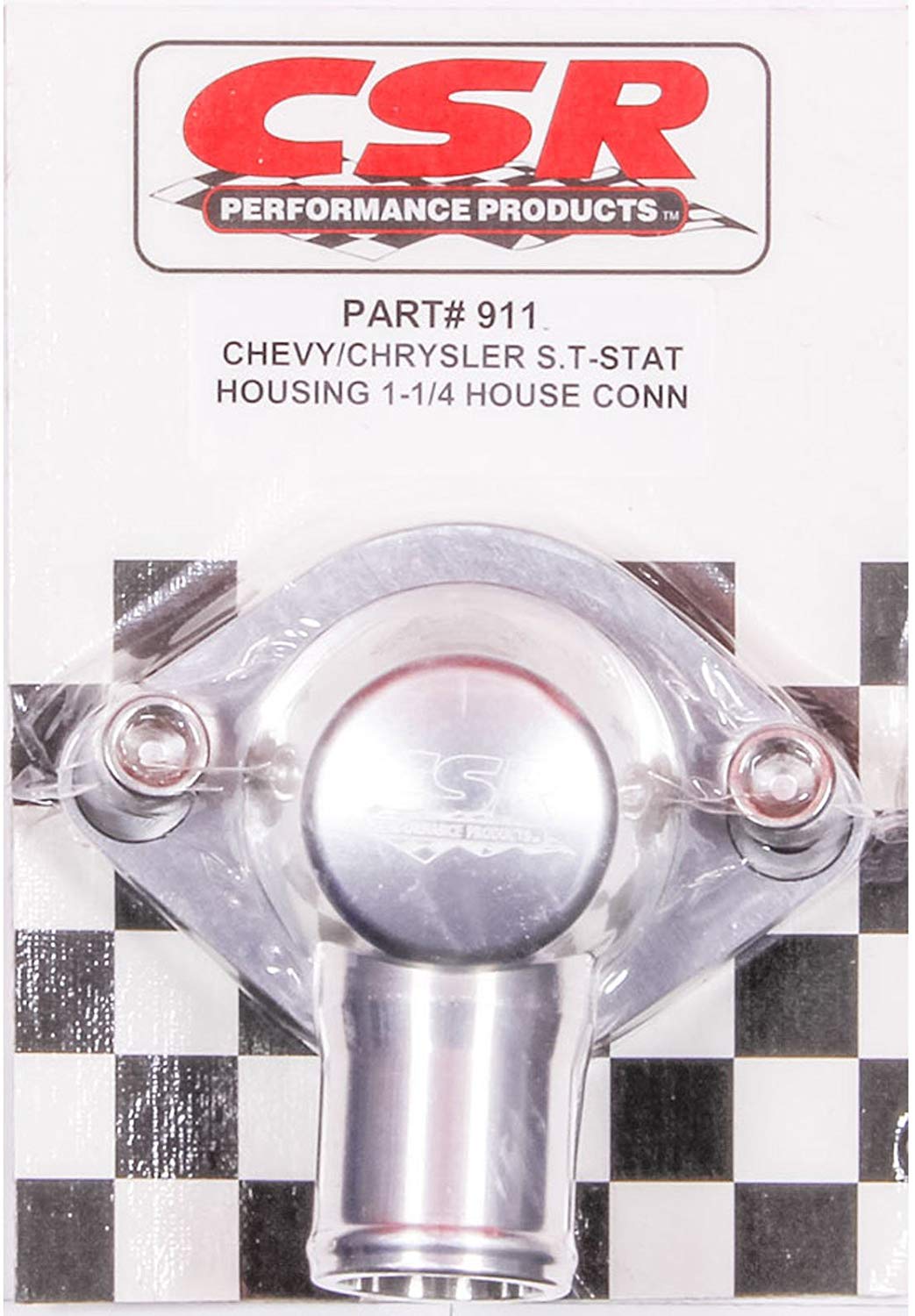 CSR Performance Products 911C Clear Anodized Swivel Style Thermostat Housing for GM and Mopar Engine using 1-1/4