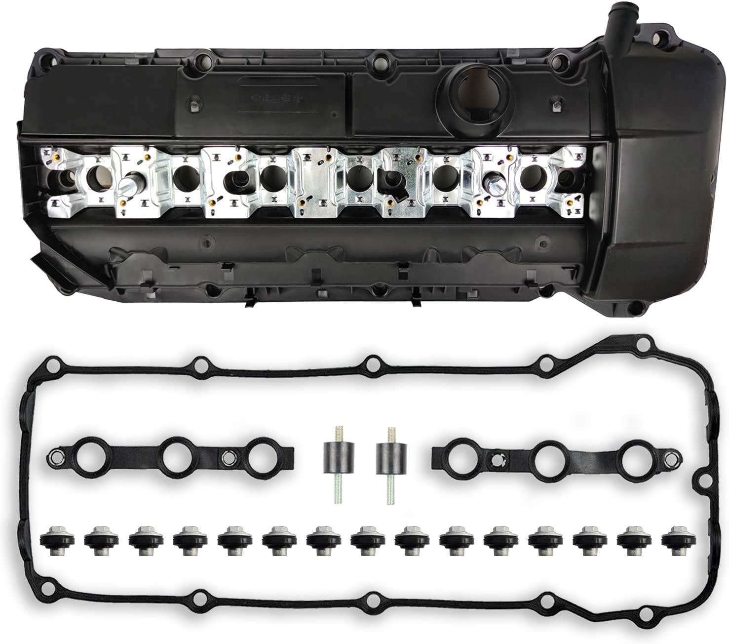 Engine Valve Cover Kit with Gasket & Spark Plug Seals & Bolts & Mount & Washers Compatible with BMW E39 E46 E53 Z3 323i 325i 328i 330i 525i 528i 530i X5 M52/M54 2.5L 2.8L 3.0L Part # 11121432928