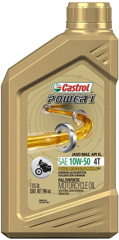 Castrol 06114 POWER 1 4T 10W-50 Synthetic Motorcycle Oil, 1 Quart Bottle, 6 Pack