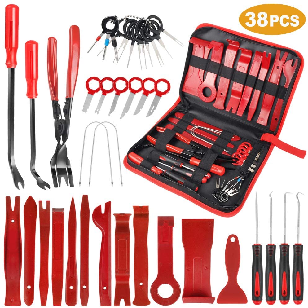 MWTool 38Pcs Trim Removal Tool Set, Car Upholstery Removal & Install Pry Tool Auto Trim Removal Tool Kit, Auto Clip Pliers Fastener Remover Pry Tool Kit,Car Door Audio Panel Trim Removal Set