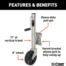 CURT 28116 Marine Boat Trailer Jack with 8-Inch Wheel, 1,500 lbs. 11 Inches Vertical Travel