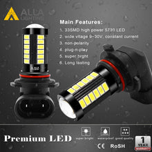 Alla Lighting 9145 H10 LED Fog Light Bulbs 2800 Lumens Xtremely Super Bright 9140 9045 9155 9040 5730 33-SMD 12V PY20D Fog Lights Replacement for Cars, Trucks, 6000K Xenon White