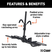 CURT 18085 Secure Locking Tray-Style Trailer Hitch Bike Rack Mount, 2 Bikes, Fits 1-1/4, 2-Inch Receiver , Black