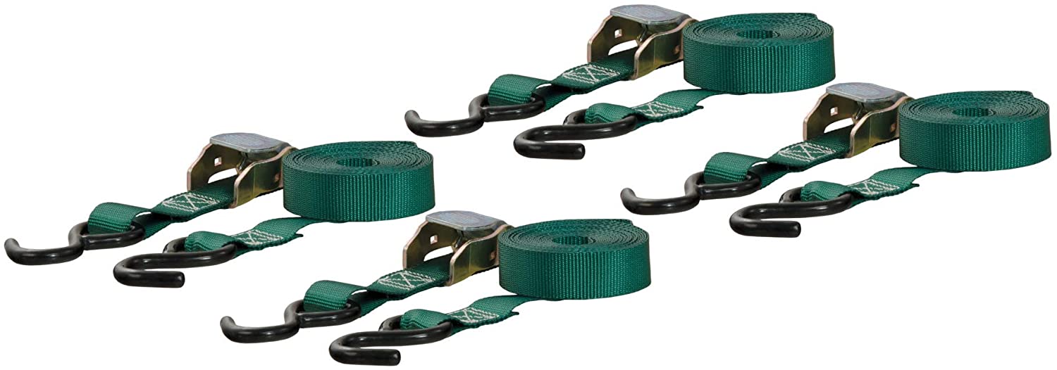 CURT 83016 1-Inch x 16-Foot Dark Green Nylon Cargo Straps, 900 lbs. Break Strength, 4-Pack