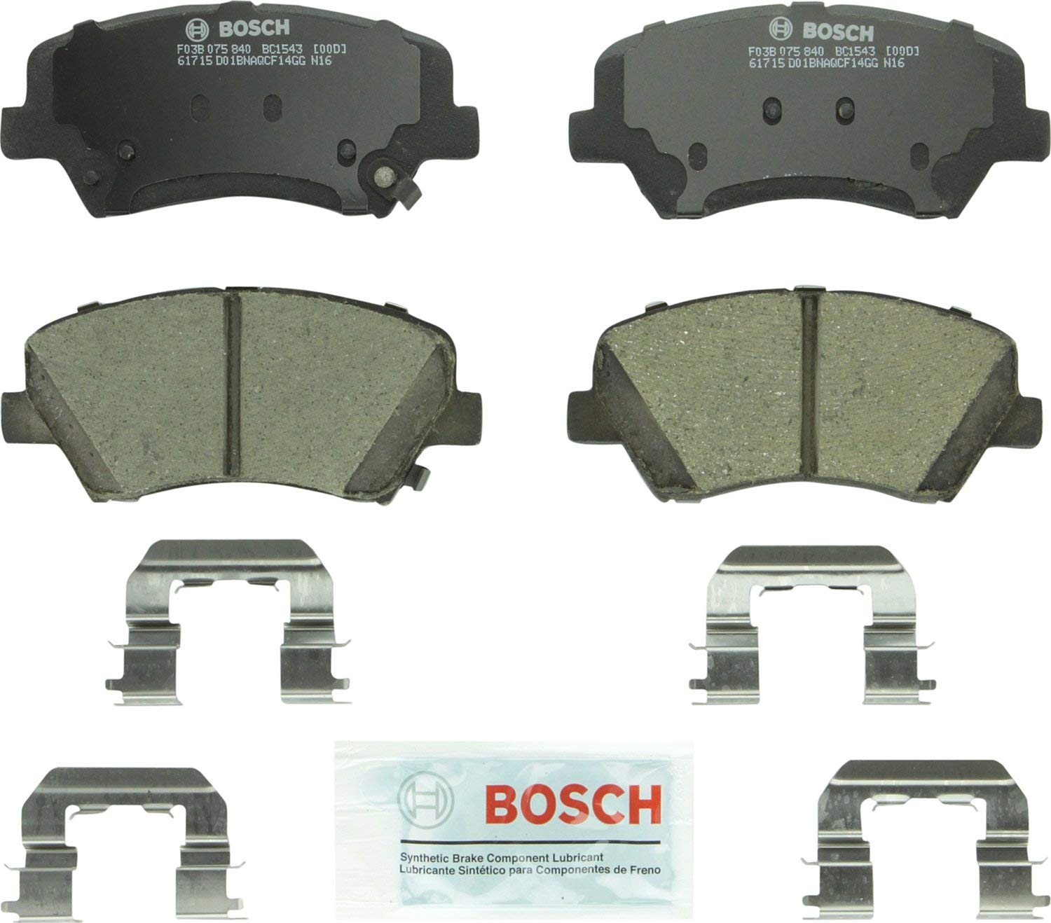 Bosch BC1543 QuietCast Premium Ceramic Disc Brake Pad Set For: Hyundai Elantra, Elantra Coupe, Elantra GT; Kia Forte, Forte5, Forte Koup, Front