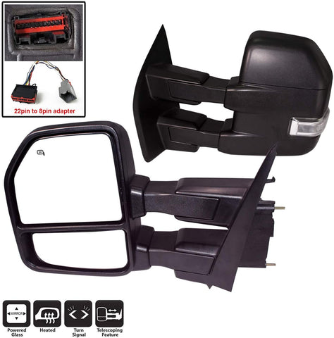 AERDM New Pair towing mirror Black Housing with Temperature sensor fit 2015-2018 Ford F150 Truck Towing Mirrors w/ Turn Signal, Auxiliary Lamp
