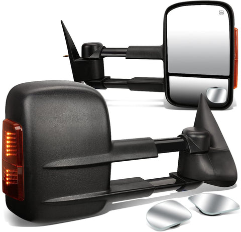 Replacement for Chevy Silverado/GMC Sierra Heated Power Smoked Signal Extendable Towing+Corner Blind Spot Mirror