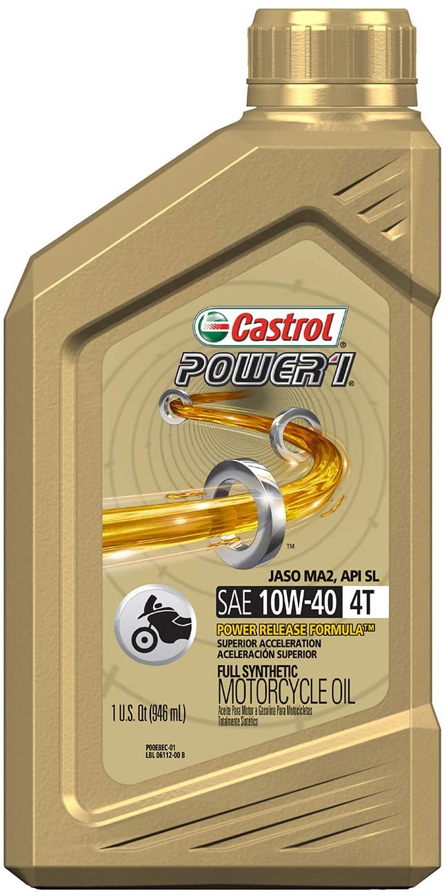 Castrol 06112 POWER 1 4T 10W-40 Synthetic Motorcycle Oil, 1 Quart Bottle, 6 Pack