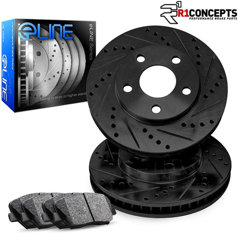 For Tucson, Elantra, Sportage Front Black Brake Rotors+Ceramic Brake Pads
