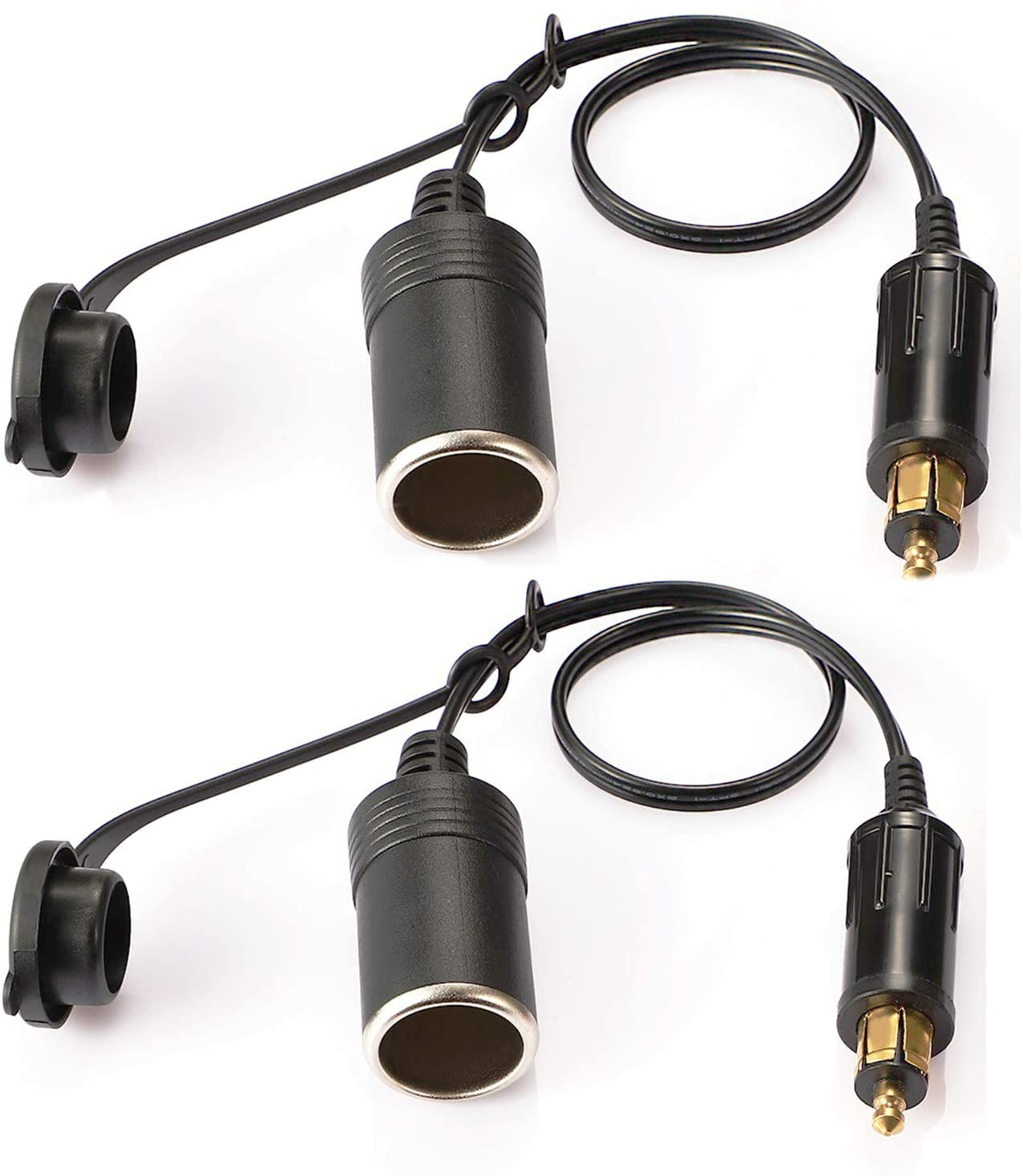 iMESTOU European Male Din Plug-US Female Cigarette Lighter Socket Adapter 12V-24V with Waterproof Cover