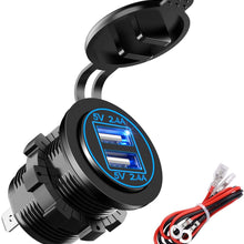 YONHAN Dual USB Charger Socket Power Outlet 2.4A & 2.4A (4.8A) with Wire in-line 10A Fuse for 12V/24V Car Boat Marine Motorcycle RV Truck Camper Vehicles and More