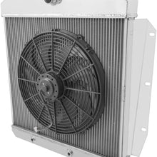 3 Row Radiator, All Aluminum & 16" Fan for 1955-1959 Chevy Pickup Trucks, 1955-1959 GMC Pickup Trucks. Radiator Manufactured by Champion Cooling Systems, Part#5559