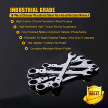 Yashong 12-Piece 8-19MM Metric Flex-Head Ratcheting Wrench Set, Professional Superior Quality Chrome Vanadium Steel Combination Ended Standard Kit with Portable Suspended Canvas Bag