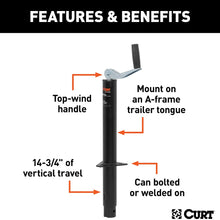 CURT 28203 A-Frame Trailer Jack, 2,000 lbs, 14-3/4 Inches Vertical Travel