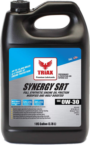 Triax Synergy SRT 0W-30 Full Synthetic | SN Plus API Licensed | Moly & Boron Friction Modified | 15,000 Miles or 2 Years (1 Gallon (Pack of 1))