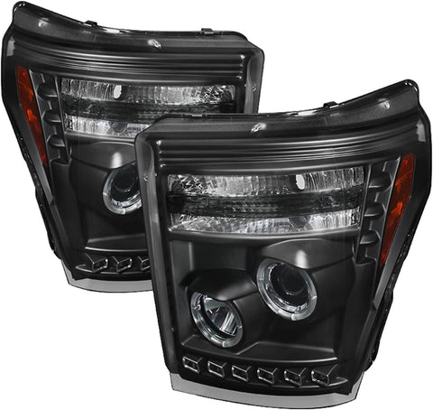 Spyder 5070289 Ford F-250/F-350/F450 Super Duty 11-16 Projector Headlights - LED Halo - DRL - Smoke - High H1 (Included) - Low 9006 (included)