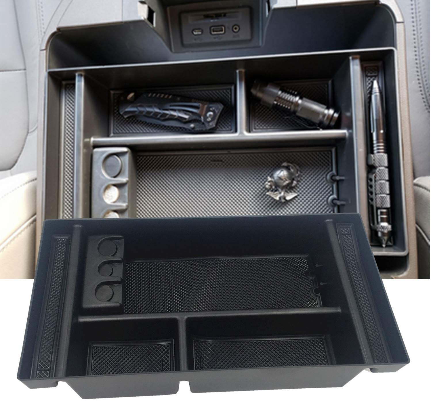 EVTIME for 2019 Chevy Silverado 1500 Accessories GMC Sierra 1500 Center Console Organizer Tray - Also for 2020 Chevy Silverado/GMC Sierra 1500/2500 HD/3500 HD -Full Center Console Only