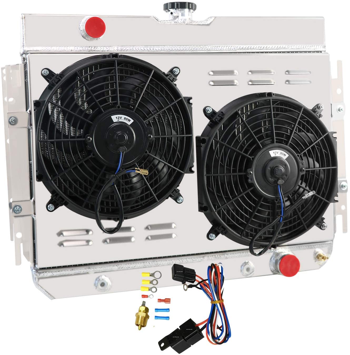 CoolingCare 3 Row Radiator+ Shroud+ 2x12''Fan for 1963-1968 Chevy Bel-Air/Impala/Biscayne/Caprice