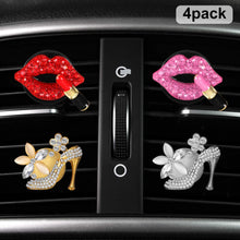 Boao 4 Pieces Car Air Vent Clip Charms Air Vent Decoration, Rhinestone Lipstick and Crystal High Heel Shoe Car Air Freshener Clip with Fragrance Cotton Pads