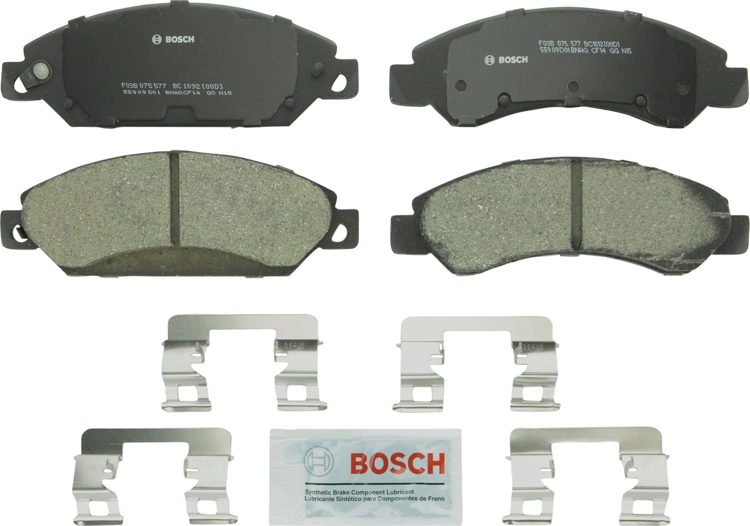 Bosch BC1092 QuietCast Premium Ceramic Disc Brake Pad Set For Select Cadillac Escalade, ESV, EXT; Chevrolet Avalanche, Silverado 1500, Classic, Suburban, Tahoe; GMC Sierra, Classic, Yukon, XL + More; Front