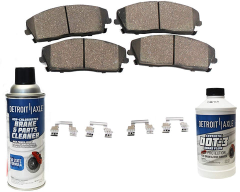 Detroit Axle- Pair FRONT Ceramic Brake Pads w/Hardware, Brake Fluid & Cleaner for Cadillac Escalade Chevy Avalanche Express Silverado Suburban 1500 Tahoe GMC Sierra 1500 Yukon XL 1500