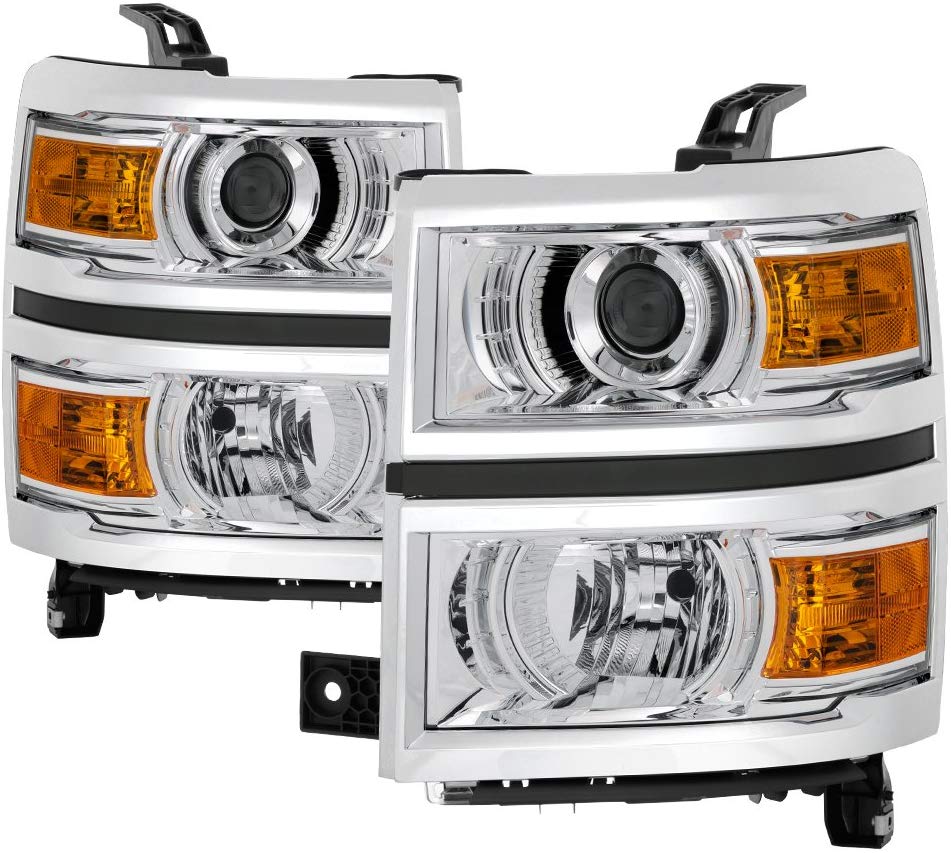 Jdragon for Chevy 14-15 Silverado 1500 Chrome Replacement Projector Headlights LT LTZ WT