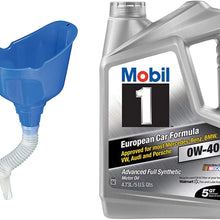 Hopkins E-Flex Flexible Funnel Bundle with Mobil 1 Advanced Full Synthetic Motor Oil 0W-40, 5-Quart