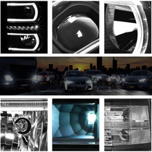 U-Strip LED DRL Projector Headlight Assembly Compatible with Chevy Silverado 14-15 Headlamps with Clear Corner Black
