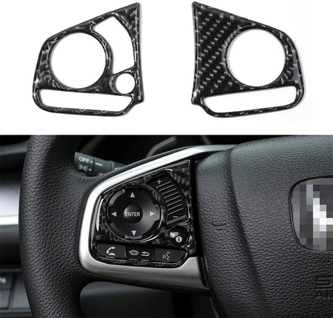Thenice for 10th Gen Civic Real Carbon Fiber Steering Wheel Trims Inner Wheel Button Decoration Cover for Honda Civic 2020 2019 2018 2017 2016