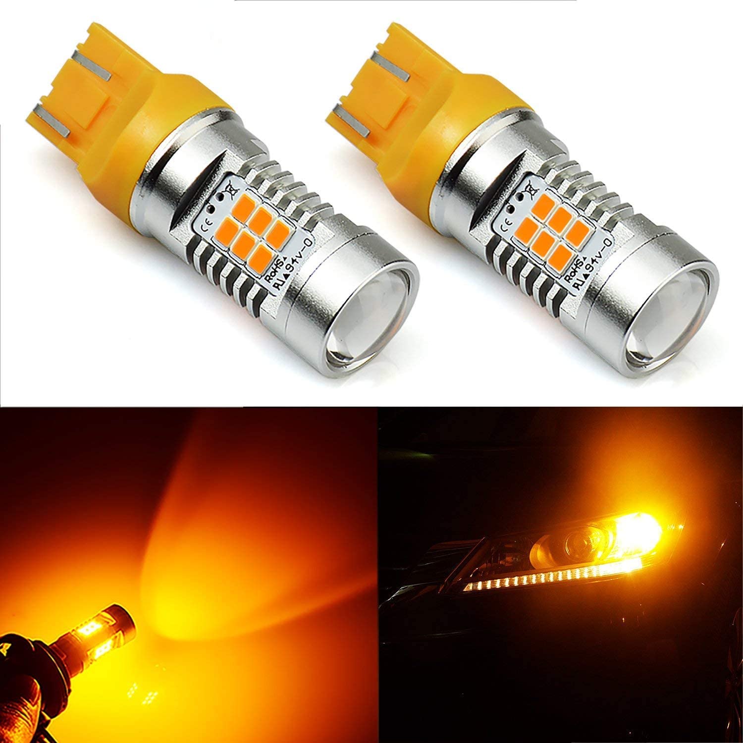 HOCOLO 1260 Lumens Extremely Bright PX Chips 7440 7441 7443 7444 Amber Yellow Turn Signal LED Bulbs