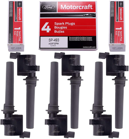 MAS Set of 6 Ignition Coil and 6 Motorcraft SP493 Spark Plugs DG513 DG500 SP493 C1458 FD502 UF406 C1387 FD495 compatible with Ford Mazda Mercury 3.0 V6 DG-500