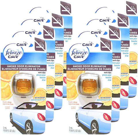 Febreze Car Vent Clips Smoke Odor Eliminator, Fresh Citrus Scent, (Pack of 8)