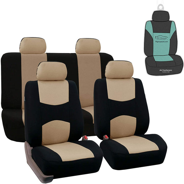 FH Group FB050114 Flat Cloth Seat Covers (Beige) Full Set with Gift – Universal Fit for Cars Trucks & SUVs