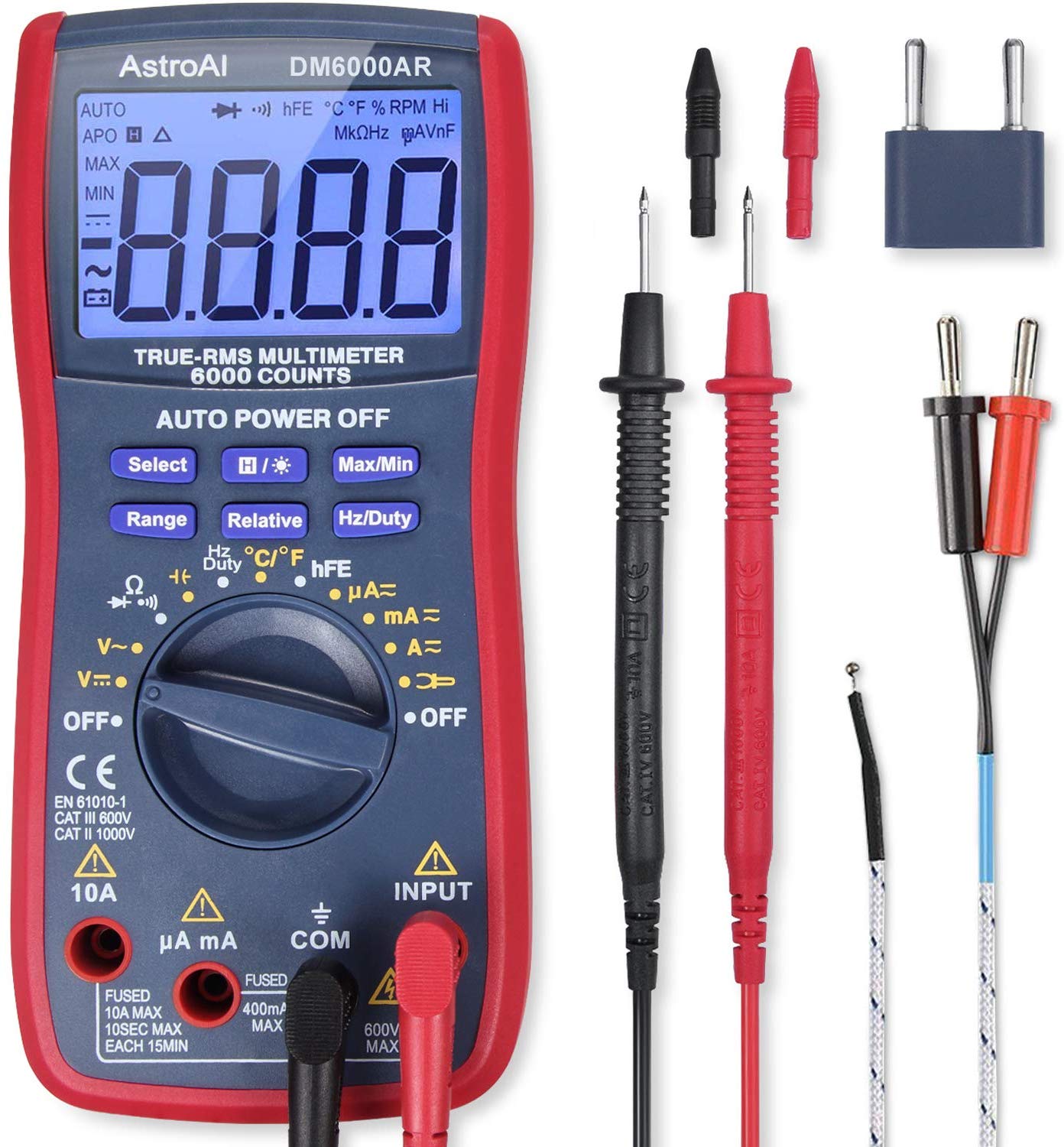 AstroAI Digital Multimeter, TRMS 6000 Counts Volt Meter Manual Auto Ranging; Measures Voltage Tester, Current, Resistance; Tests Diodes, Transistors, Temperature