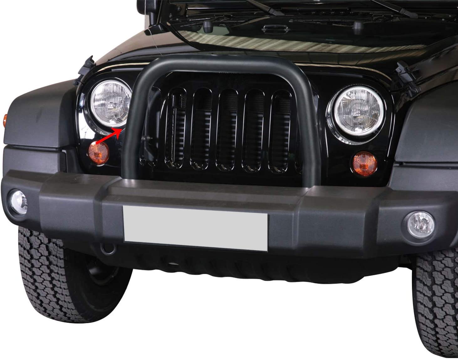 OMAC Auto Accessories Bull Bar | Stainless Steel Front Bumper Protector | Black Grill Guard Fits for s Jeep Wrangler 2007-2017