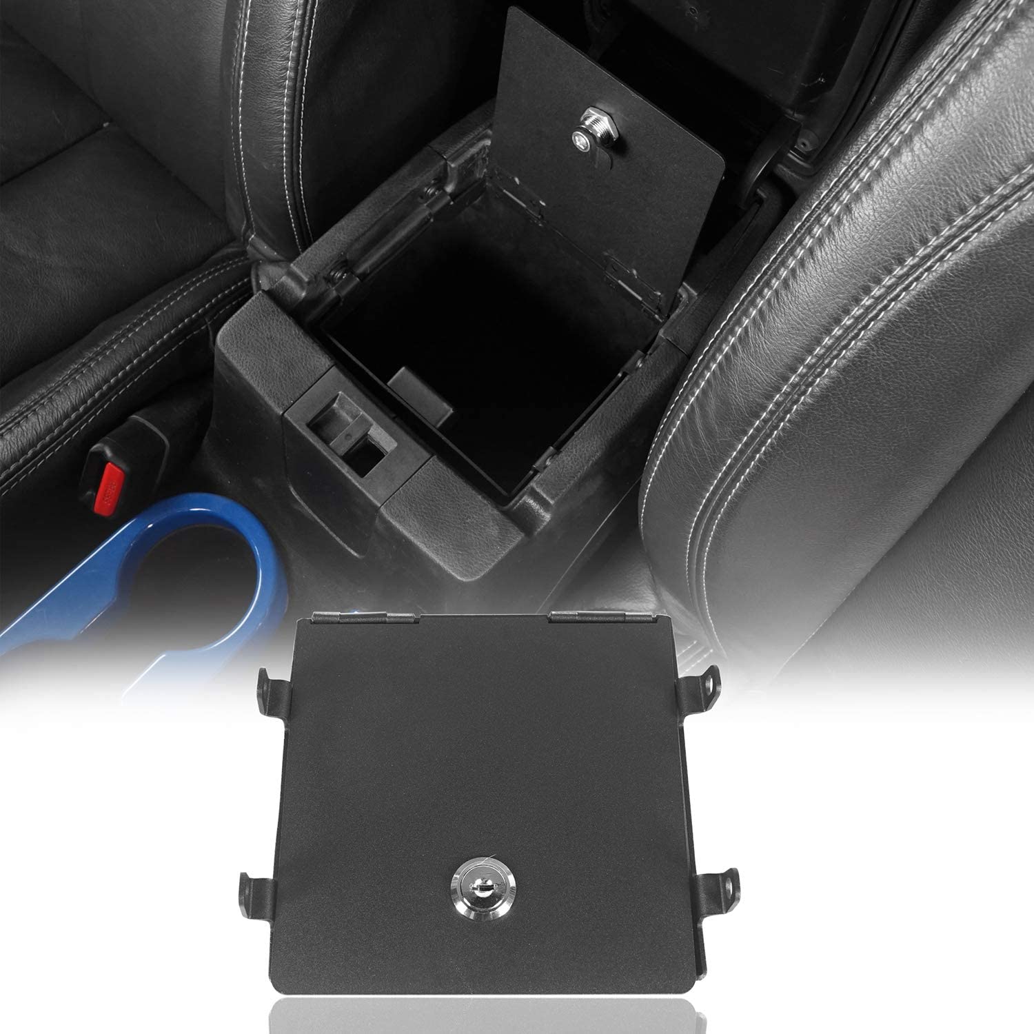 Hooke Road Extra Storage Center Console Organizer Insert Tray Armrest Lock Vault Box for 2011-2018 Jeep JK Wrangler & Unlimited Sport Sahara Rubicon