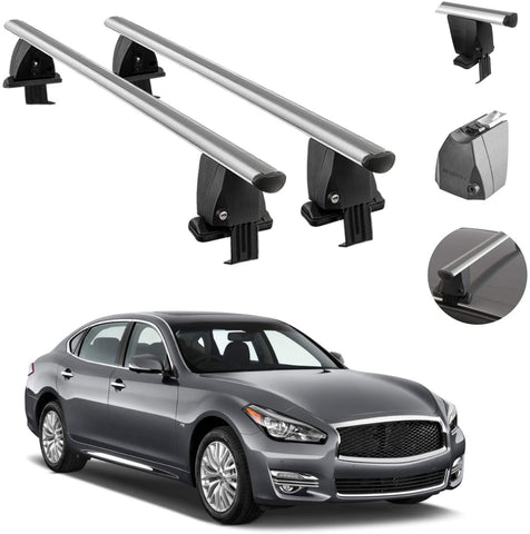 Roof Rack Cross Bars Lockable Luggage Carrier Smooth Roof Cars | Fits Infiniti Q70 2014-2019 Black Aluminum Cargo Carrier Rooftop Bars | Automotive Exterior Accessories