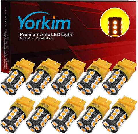 Yorkim Super Bright 3157 LED Light Bulbs Amber, 3056 3156 3156A 3057 4057 3157 4157 T25 LED Bulbs for Brake Lights, Backup Reverse Lights， Reverse Tail Lights - Pack of 10