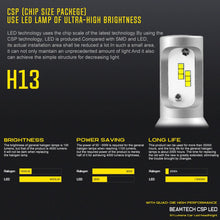 BEAMTECH H13 LED Headlight Bulb, 50W 6500K 8000Lumens Extremely Brigh (9008 Hi/Lo) CSP Chips Conversion Kit