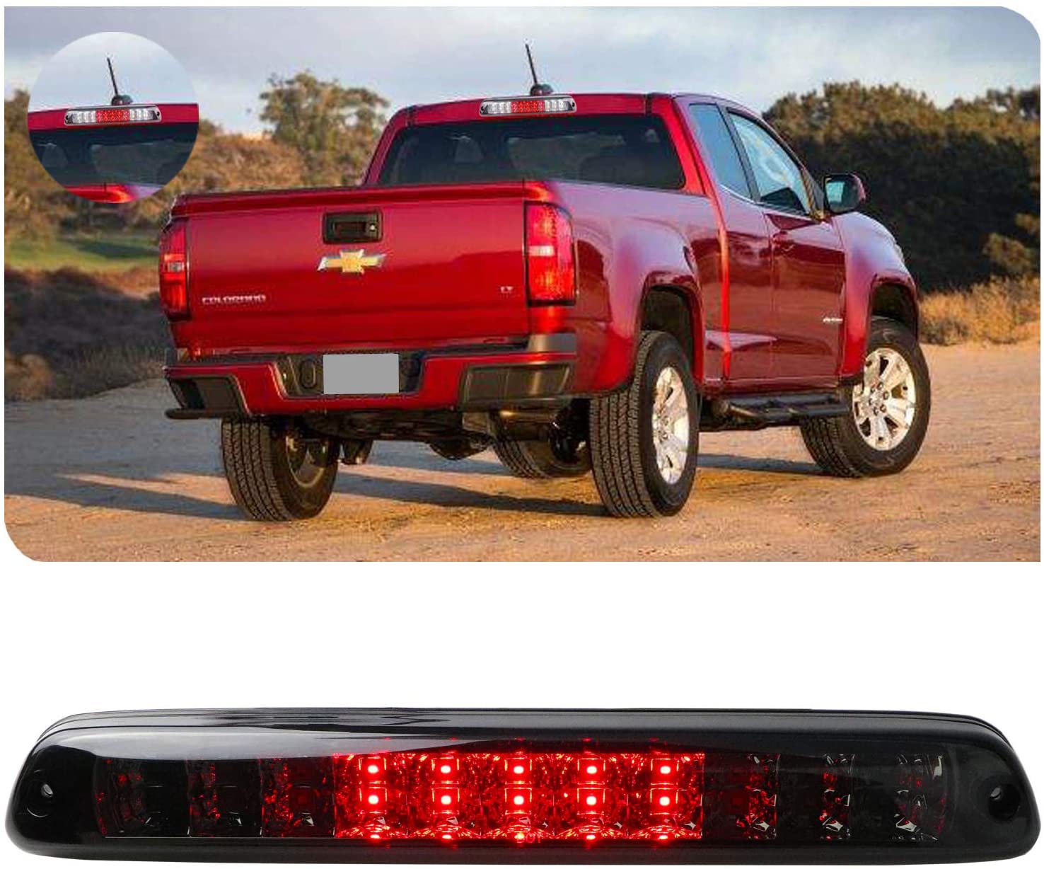 Replacement for 04-12 Chevy Colorado 04-12 GMC Canyon LED High Mount LED 3rd Tail Brake/Cargo Light (Chrome+Smoke)