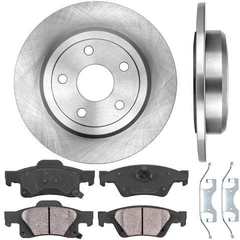 CRK14909 REAR 330.03 mm Premium OE 5 Lug [2] Brake Disc Rotors + [4] Ceramic Brake Pads + Clips