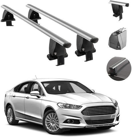 Roof Rack Cross Bars Lockable Luggage Carrier Smooth Roof Cars | Fits Ford Fusion 2014-2020 Silver Aluminum Cargo Carrier Rooftop Bars | Automotive Exterior Accessories