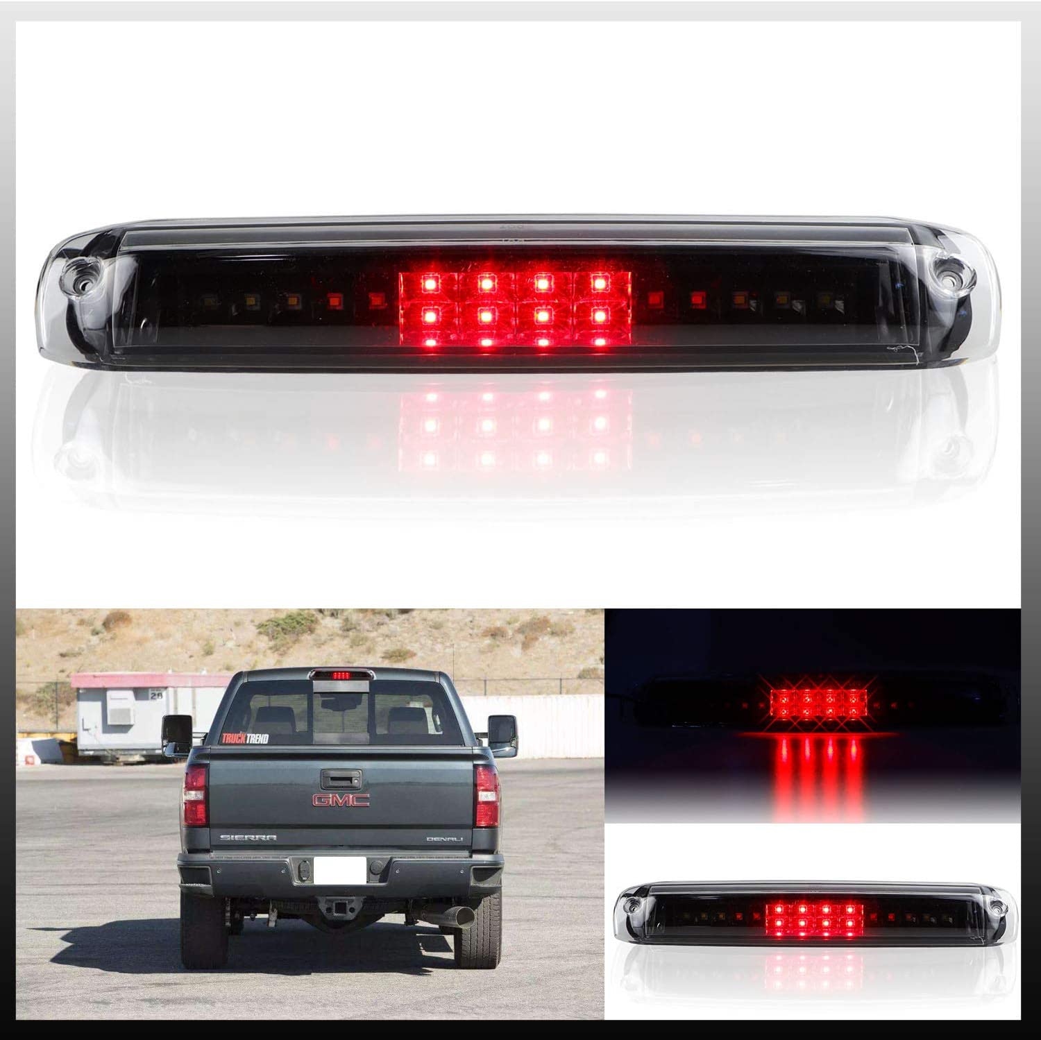 Sanzitop LED 3rd Brake Light Rear Third Brake Light High Mount Stop Light Cargo Lamp Fit fit 1999-2006 Chevy Silverado GMC Sierra 5978318 (Black Housing Clear Lens)